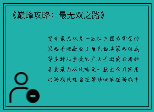 《巅峰攻略：最无双之路》